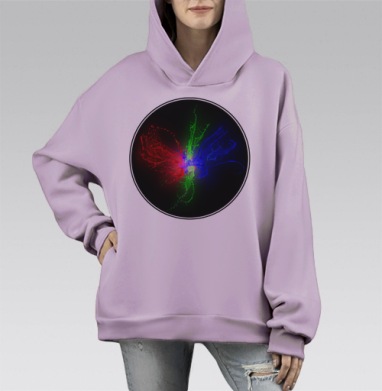 Мощный всплеск RGB цвета в динамике, Hoodie Mono Fiolet, оверсайз, утепленная