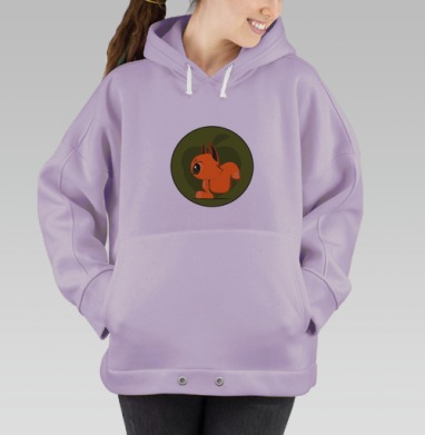 Мультяшная белка с яблоком — милый природный дизайн, Hoodie Oversize Fiolet