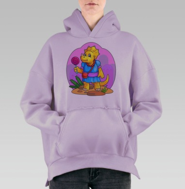Мультяшный динозавр в синем платье с леденцом, Hoodie Oversize Fiolet, утепленная