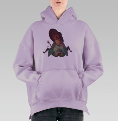Муха с татуировкой дракона, Hoodie Oversize Fiolet, утепленная