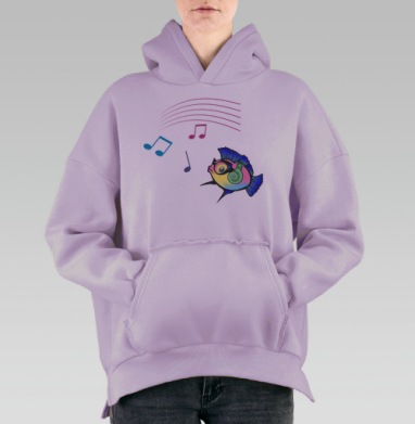 Музыкальная рыбка, Hoodie Oversize Fiolet, утепленная