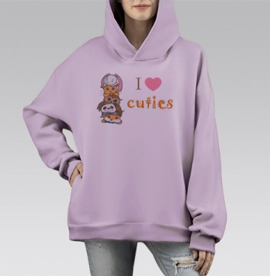 Мягкие милые животные «I ❤️ CUTIES» для детей, Hoodie Mono Fiolet, оверсайз, утепленная