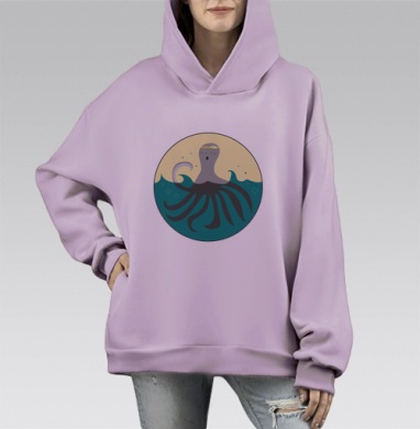 Нежный осьминог в водной тишине с повязкой, Hoodie Mono Fiolet, оверсайз, утепленная