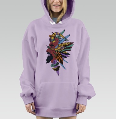 Необычный профиль бородатого мужчины фантастический воин вождь, Hoodie Mjhigh Dig Mel, Fiolet, утепленная