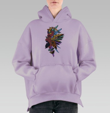 Необычный профиль бородатого мужчины фантастический воин вождь, Hoodie Oversize Fiolet, утепленная