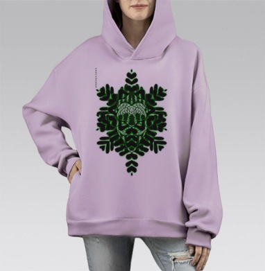 Неоновый зелёный узор снежинки, Hoodie Mono Fiolet, оверсайз, утепленная