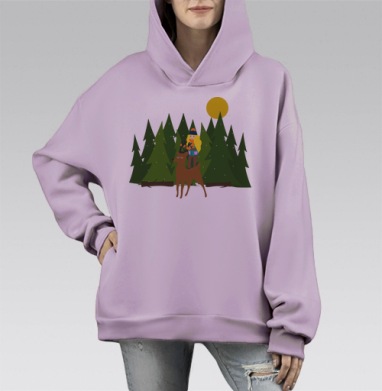 Нестандартные покатушки на олене, Hoodie Mono Fiolet, оверсайз, утепленная