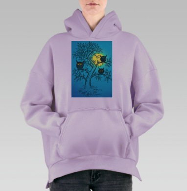 Ночная жизнь сов, Hoodie Oversize Fiolet, утепленная