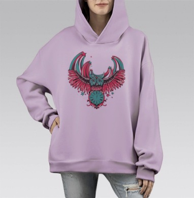 Ночная сова, Hoodie Mono Fiolet, оверсайз, утепленная