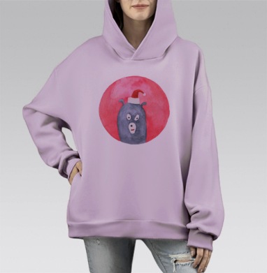 Новогодний медведь, Hoodie Mono Fiolet, оверсайз, утепленная