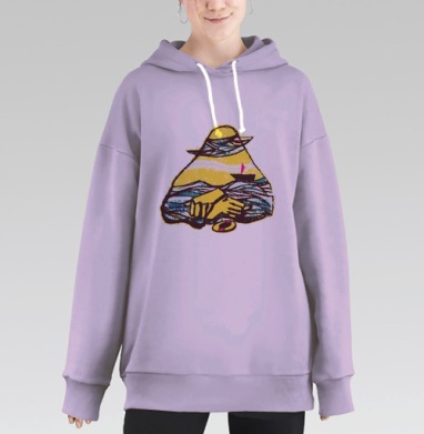 Объятия с морской гармонией и желтым светом, Hoodie Long Oversize Fiolet