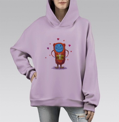 Обезьяна с подарком, Hoodie Mono Fiolet, оверсайз, утепленная