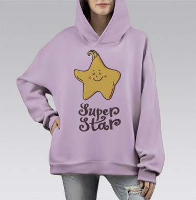 Очаровательная улыбающаяся звезда Super Star, Hoodie Mono Fiolet, оверсайз, утепленная