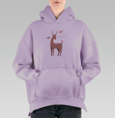 Олень в лесу, Hoodie Oversize Fiolet, утепленная