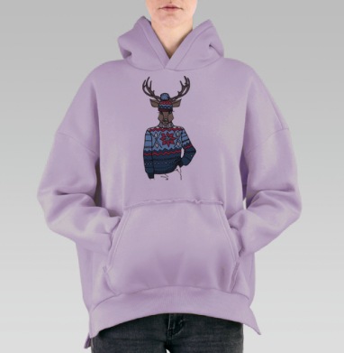 Олень в свитере, Hoodie Oversize Fiolet, утепленная