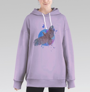 Орел в полёте на акварельном фоне, Hoodie Long Oversize Fiolet