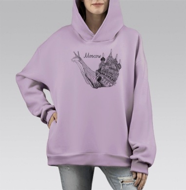 Оригинальный арт-принт улитка с Собором Василия, Hoodie Mono Fiolet, оверсайз, утепленная