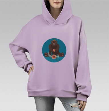 Осенний медведь, Hoodie Mono Fiolet, оверсайз, утепленная
