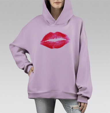 Отпечаток губ страсти яркий красный акцент, Hoodie Mono Fiolet, оверсайз, утепленная