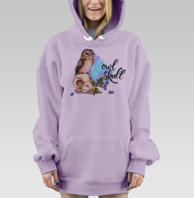Owl skull / Череп совы, Hoodie Mjhigh Dig Mel, Fiolet, утепленная