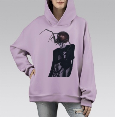 Паук и мода, Hoodie Mono Fiolet, оверсайз, утепленная