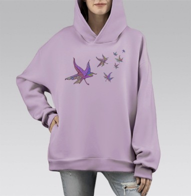 пестрые листья, Hoodie Mono Fiolet, оверсайз, утепленная