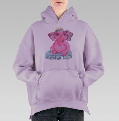 Pink elephant princess / Розовый слон-принцесса, Hoodie Oversize Fiolet, утепленная
