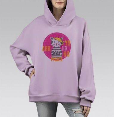 Pirate Cat / Пиратский кот, Hoodie Mono Fiolet, оверсайз, утепленная