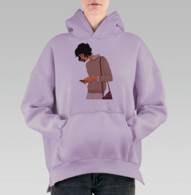 Погружение в цифровой мир: современная иллюстрация девушки, Hoodie Oversize Fiolet, утепленная