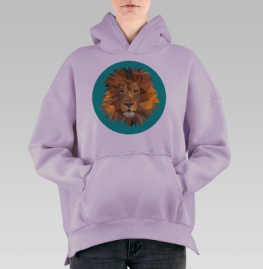Полигональный лев, Hoodie Oversize Fiolet, утепленная