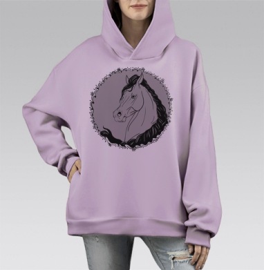 Портрет лошади, Hoodie Mono Fiolet, оверсайз, утепленная