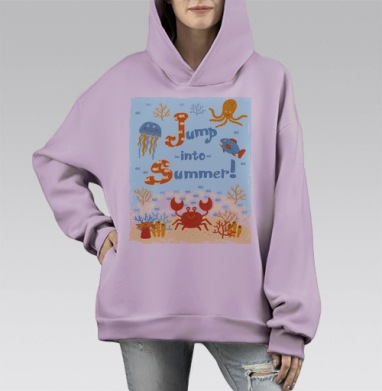 Прыжок в лето, Hoodie Mono Fiolet, оверсайз, утепленная
