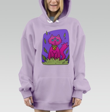 Психоделичный котик, Hoodie Mjhigh Dig Mel, Fiolet, утепленная