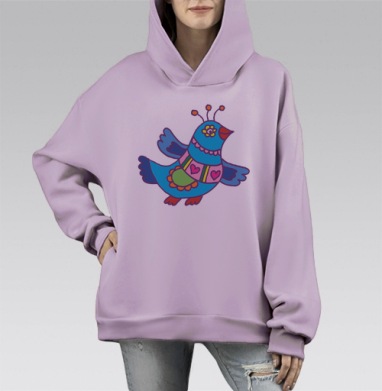 Птица Фольклор, Hoodie Mono Fiolet, оверсайз, утепленная