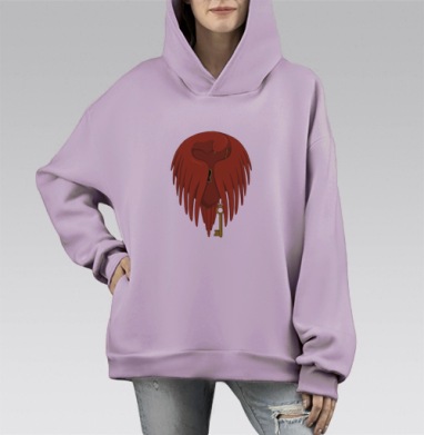 Птица и Сердце, Hoodie Mono Fiolet, оверсайз, утепленная