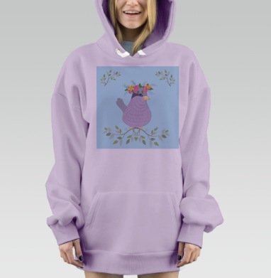Птица с венком из цветов, Hoodie Mjhigh Dig Mel, Fiolet, утепленная