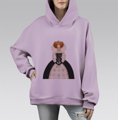Queen (Живая Азбука), Hoodie Mono Fiolet, оверсайз, утепленная
