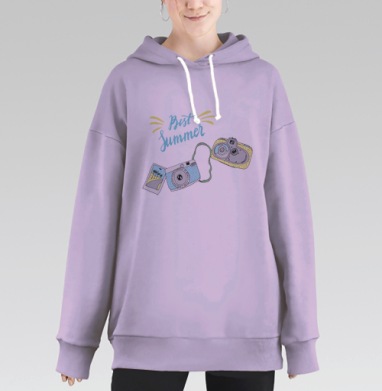 Ретро лето с пленочной камерой и пляжным пейзажем, Hoodie Long Oversize Fiolet