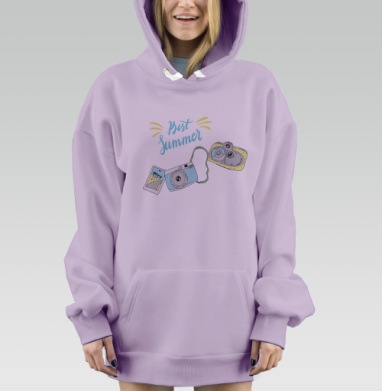 Ретро лето с пленочной камерой и пляжным пейзажем, Hoodie Mjhigh Dig Mel, Fiolet, утепленная