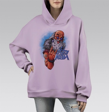 Рок-Санта: Крутой Дед Мороз в образе рок-музыканта, Hoodie Mono Fiolet, оверсайз, утепленная