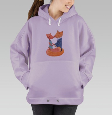 Романтичная пара лис в акварели, Hoodie Oversize Fiolet