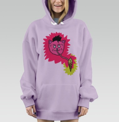 Розовый кот с длинным языком и мороженым, Hoodie Mjhigh Dig Mel, Fiolet, утепленная