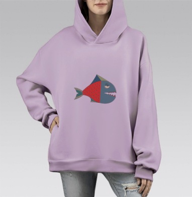 Рыбка проголодалась, Hoodie Mono Fiolet, оверсайз, утепленная