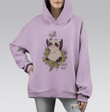 Счастье , Лето ,Панда, Hoodie Mono Fiolet, оверсайз, утепленная