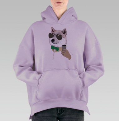 Селфи в очках, Hoodie Oversize Fiolet, утепленная