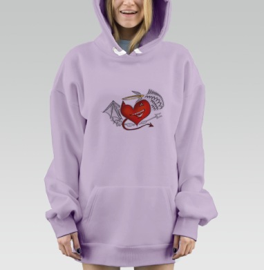 Сердце Добра и Зла с Крыльями Ангела и Демона, Hoodie Mjhigh Dig Mel, Fiolet, утепленная