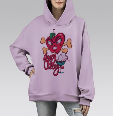 Сердитая вишня с бунтарским характером, Hoodie Mono Fiolet, оверсайз, утепленная