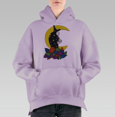 Силуэт мечты в звёздной ночи с корабликом, Hoodie Oversize Fiolet, утепленная