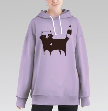 Силуэт улыбающегося кота с сердцем, Hoodie Long Oversize Fiolet