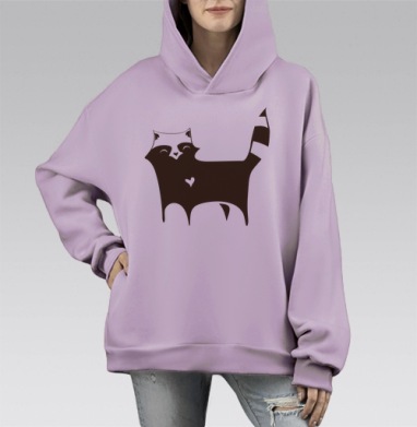 Силуэт улыбающегося кота с сердцем, Hoodie Mono Fiolet, оверсайз, утепленная